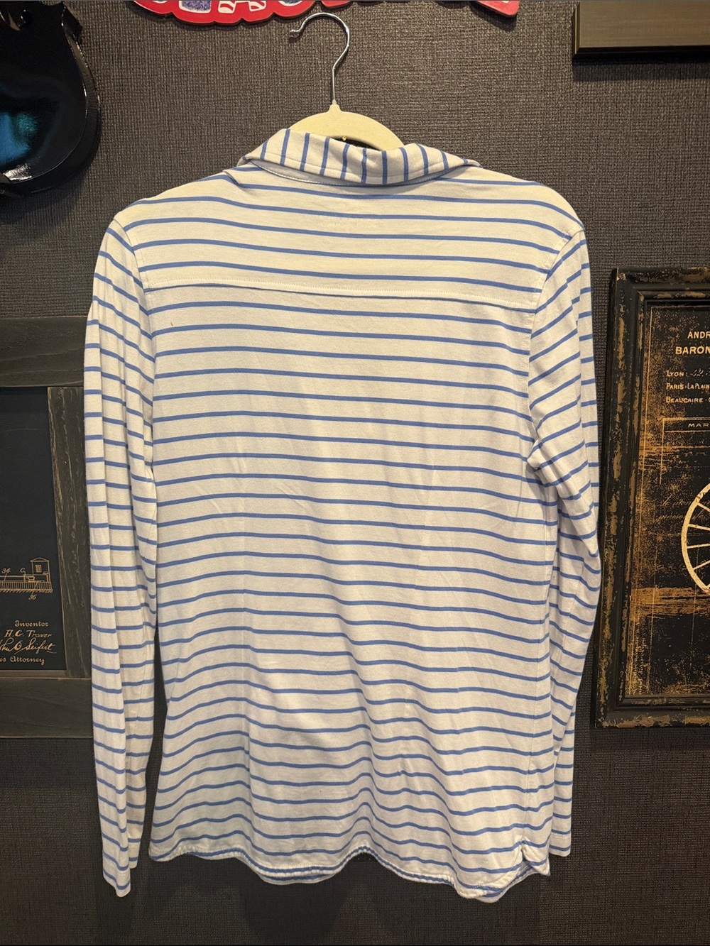 Vineyard Vines White and Light Blue Striped Long Sleeve Polo - Picture 7 of 8